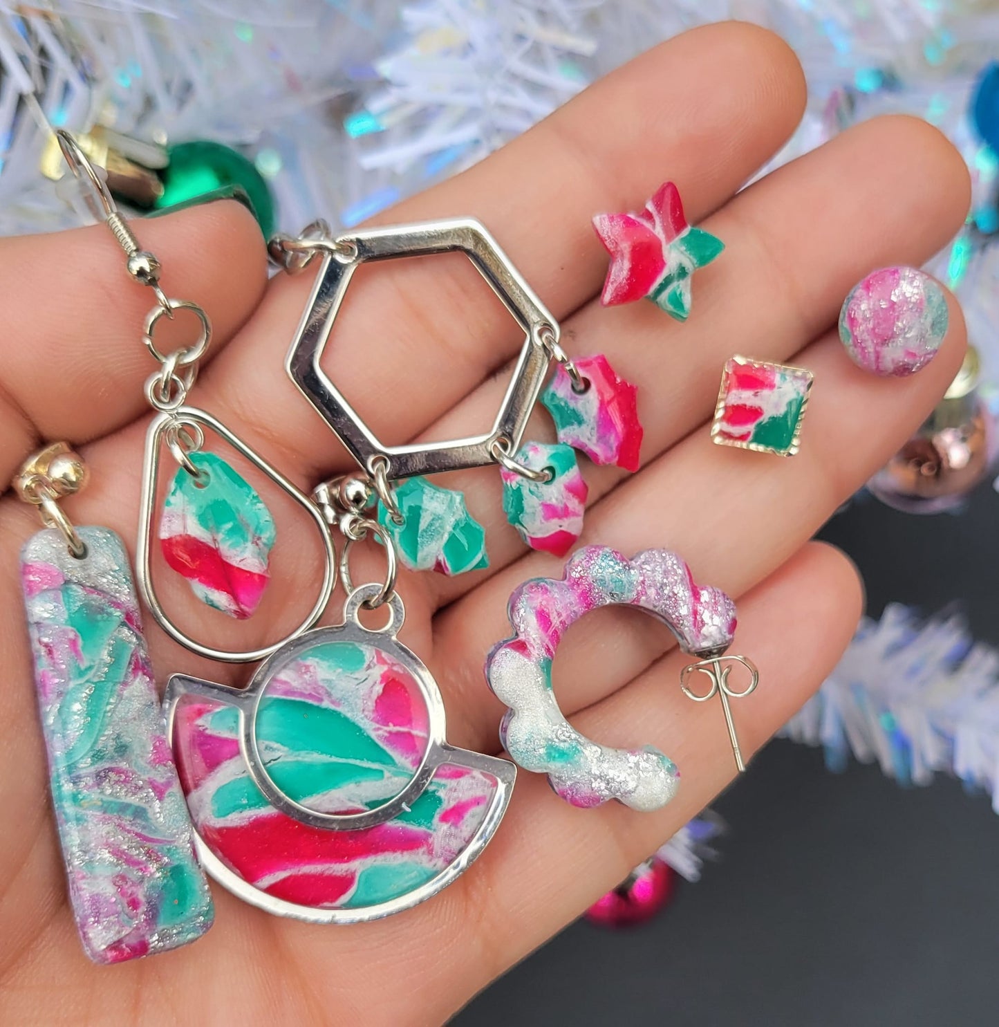 Christmas Swirl Circle Studs