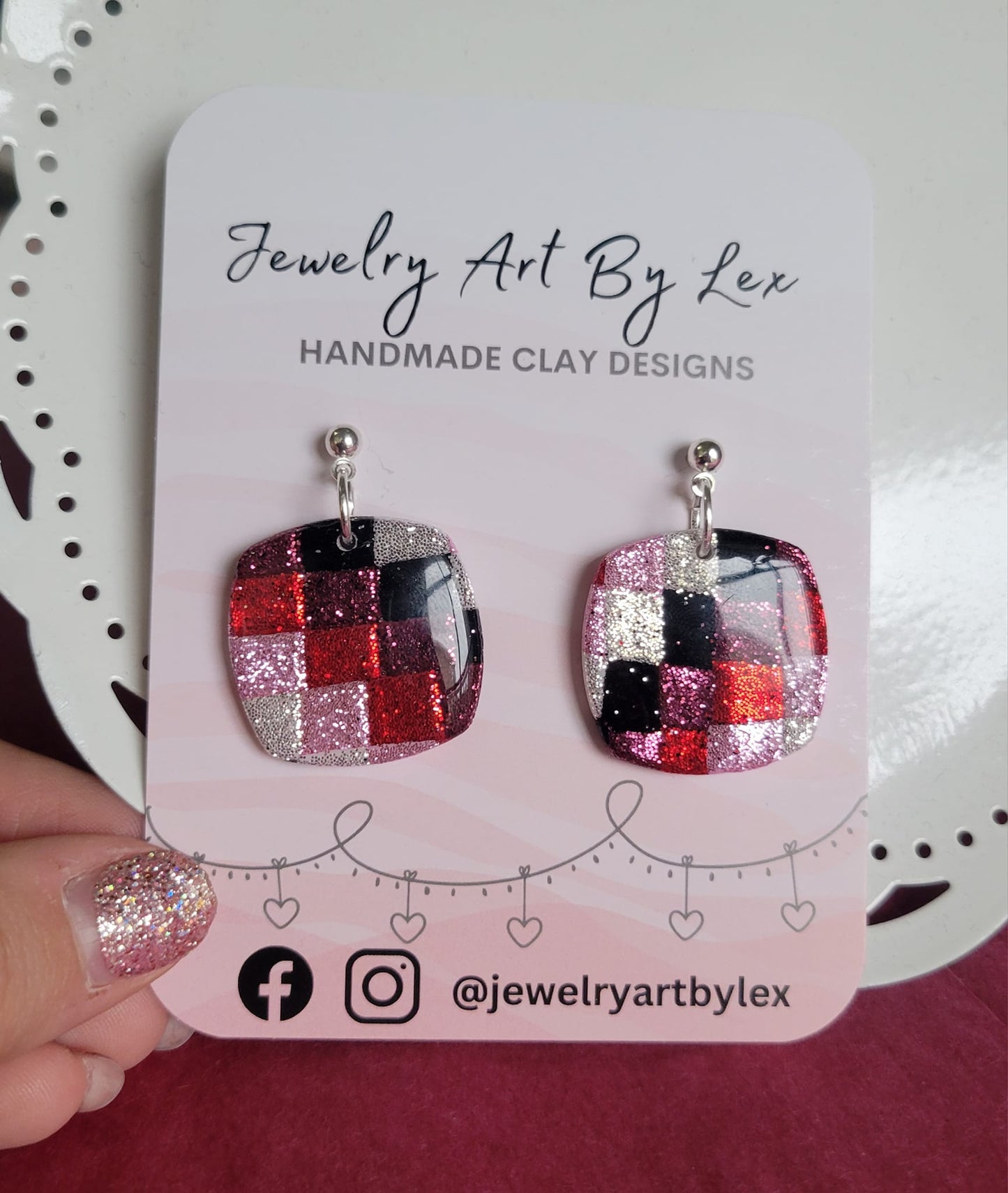 VDay Checkered Square Dangles