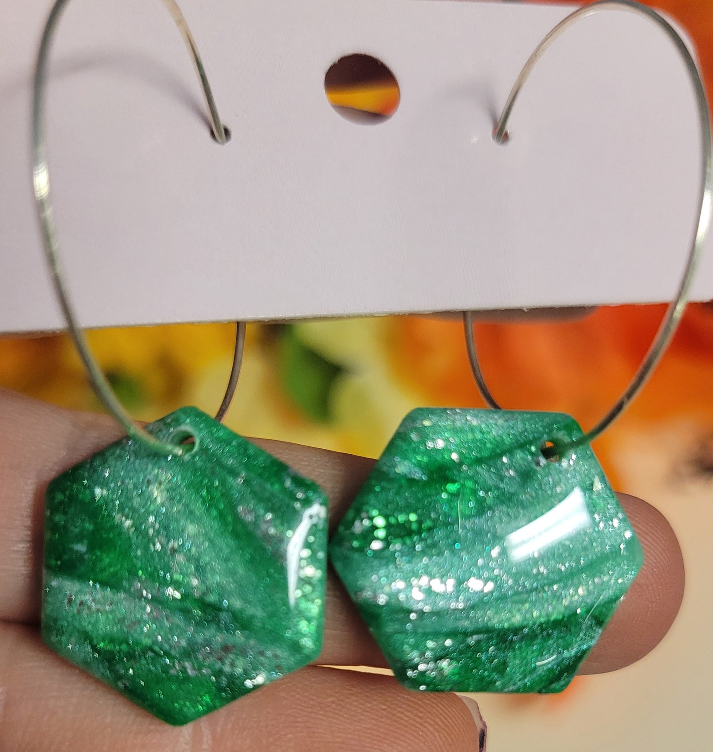 Emerald Hexagon Hoops