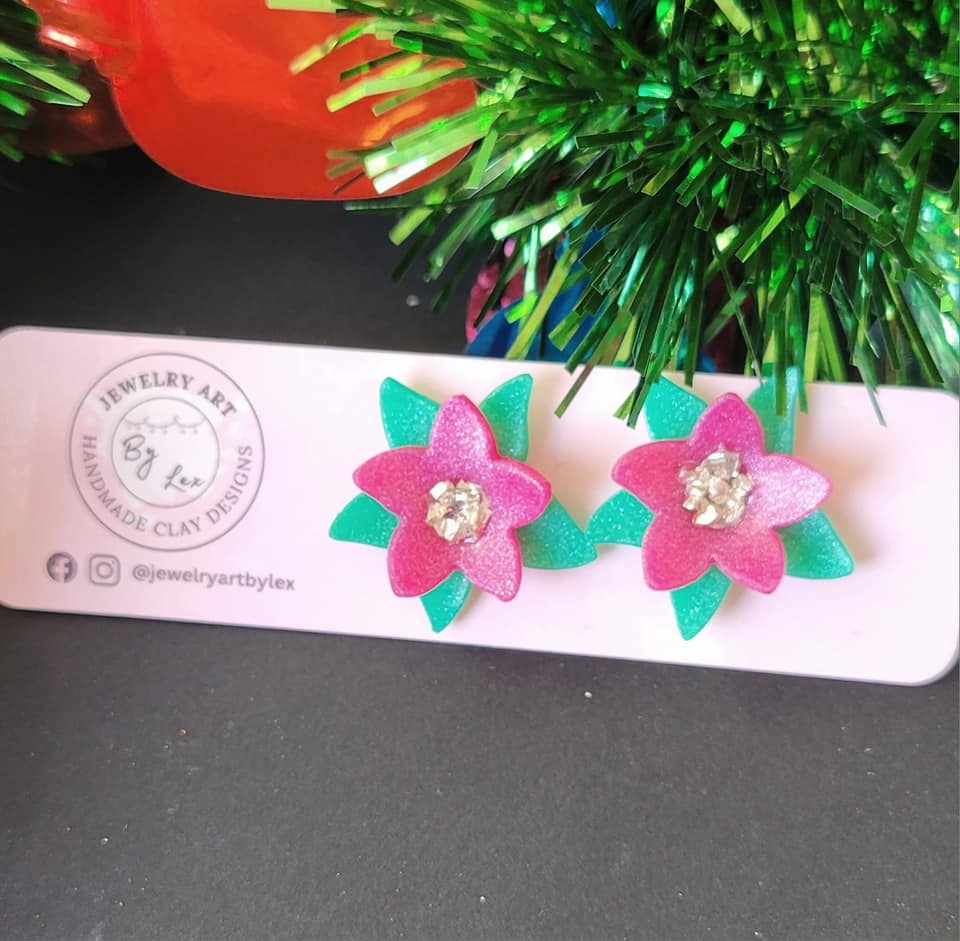 Glitter Poinsettia Studs