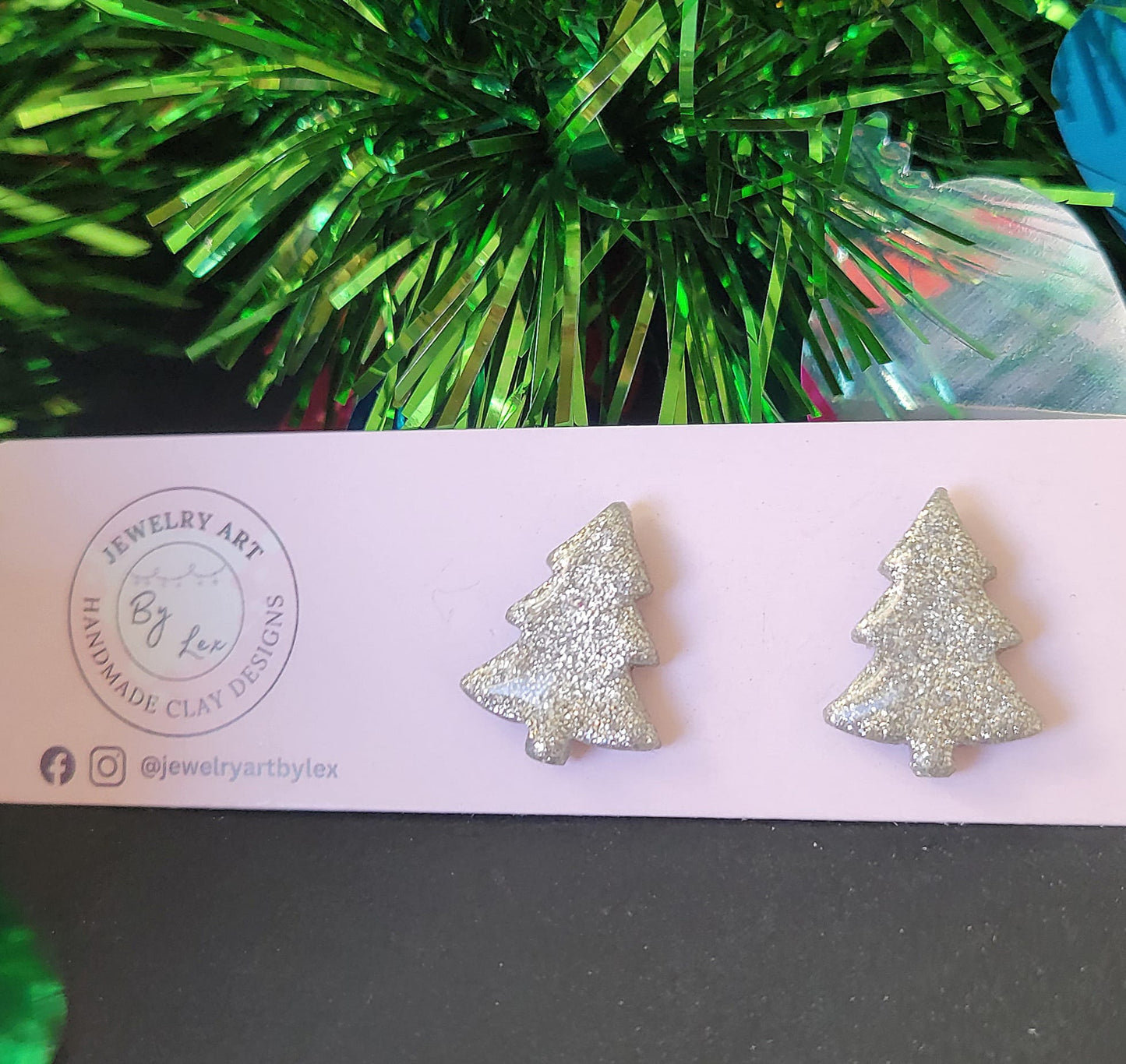 Silver Glitter Tree Studs