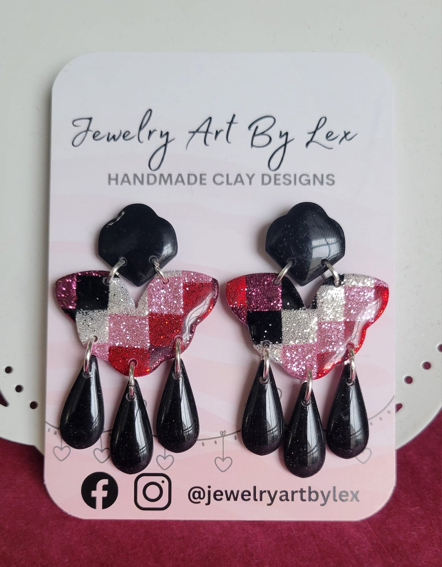 VDay Checkered Chandelier Dangles