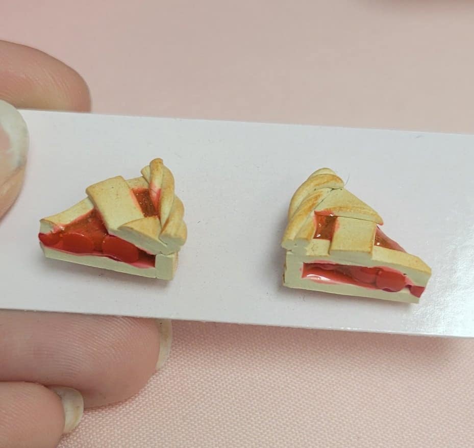 3D Cherry Pie Slice Studs