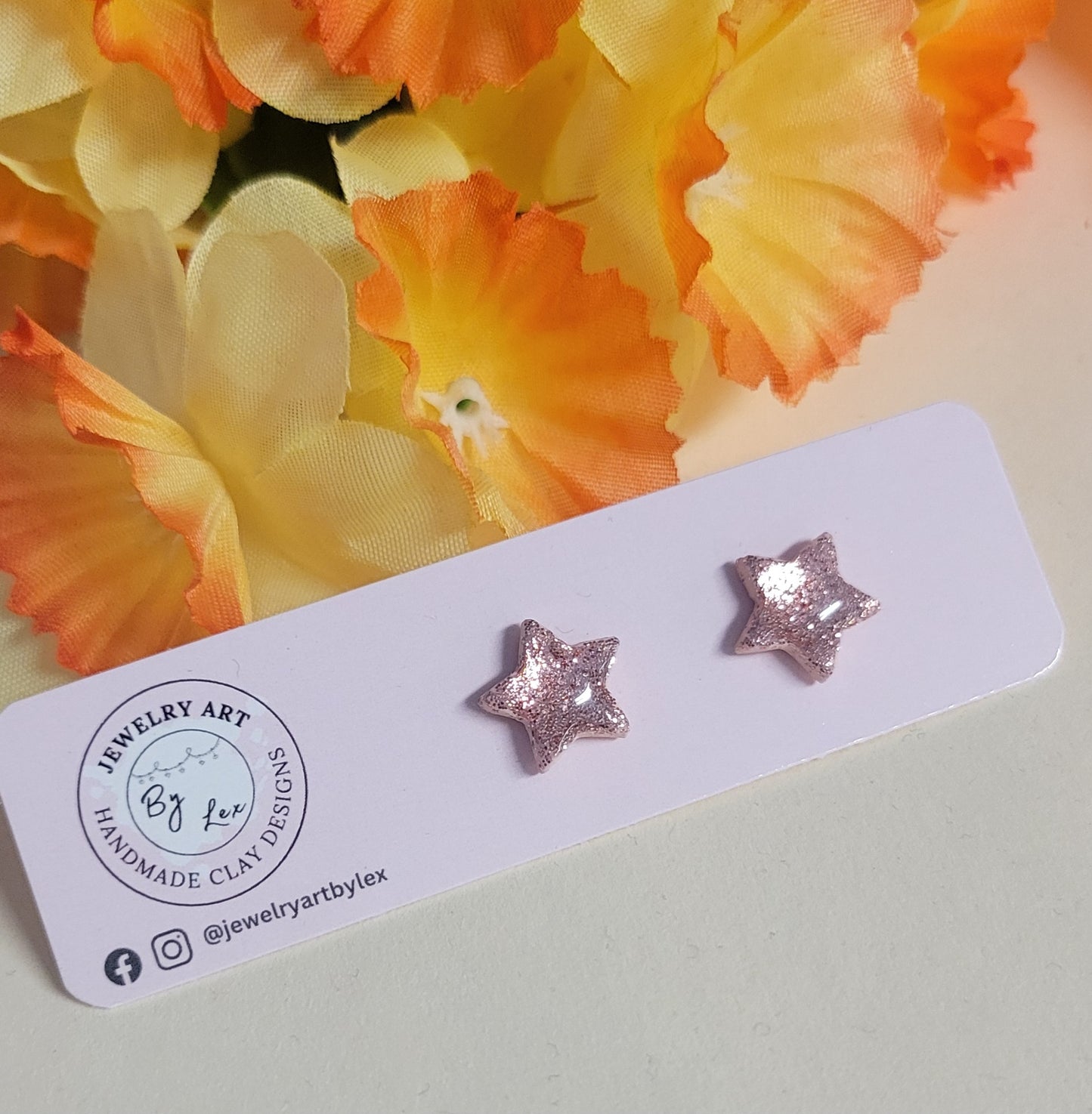 Rose Gold Glitter Star Studs
