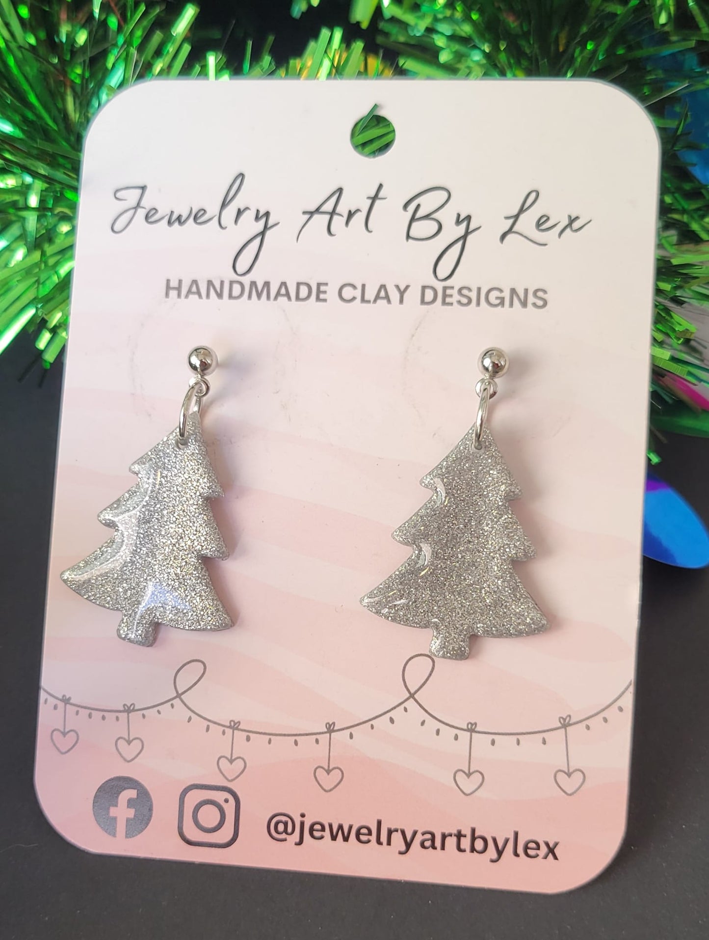 Silver Glitter Tree Dangles