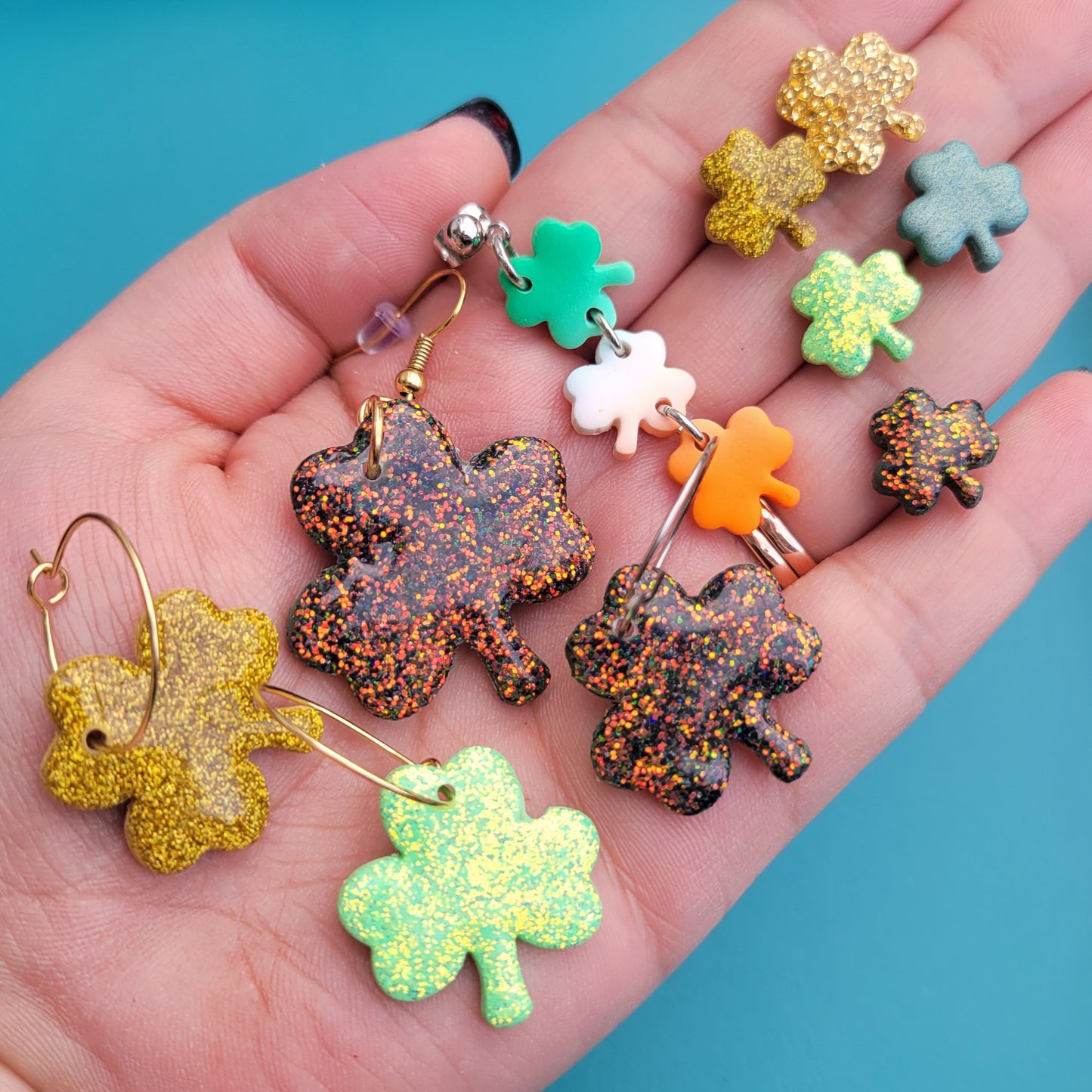 Bright Glitter Clover Studs