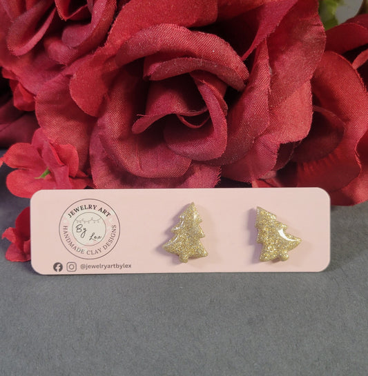 Gold Glitter Tree Studs