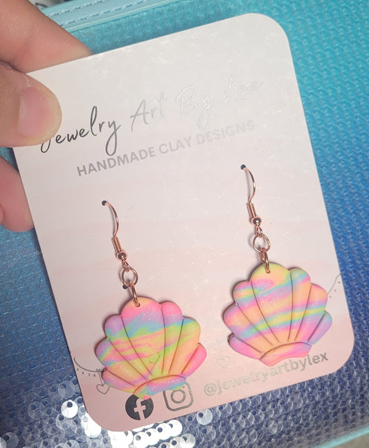 Neon Tie-Dye Shell Dangles