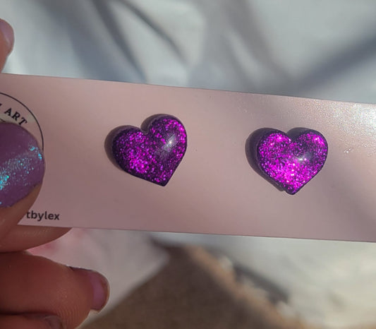 Purple Glitter Heart Studs