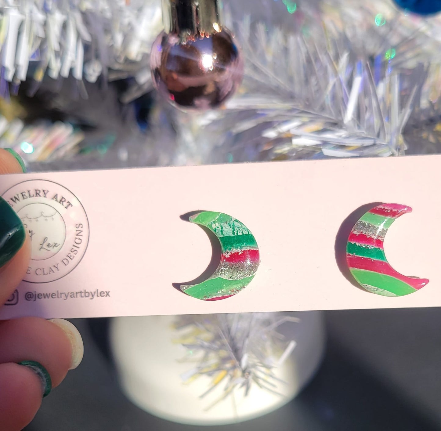 Christmas Agate Moon Studs