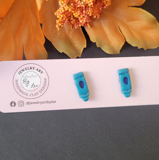 Teal Crayon Studs