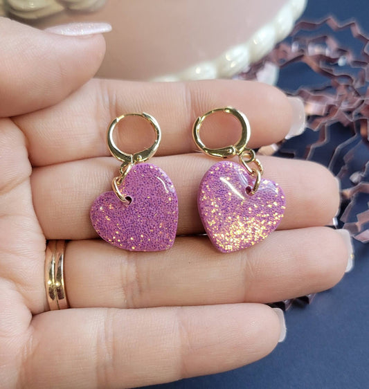 Pink/Gold Glitter Heart Huggies