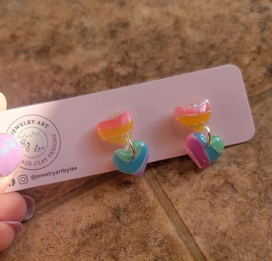 Rainbow Agate Heart Dangles