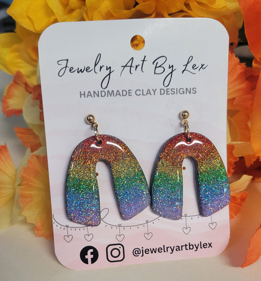 Rainbow Holo Glitter Arch Dangles