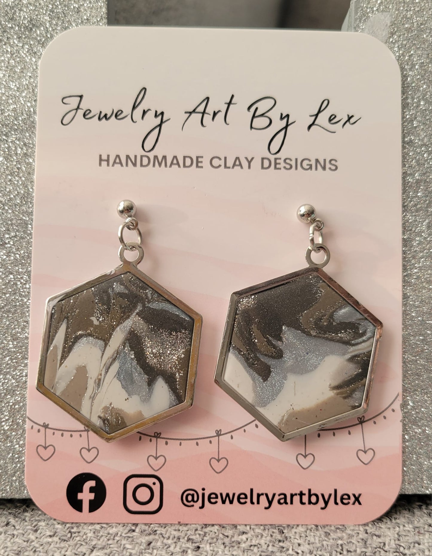 Concrete Swirl Hex Statement Dangles