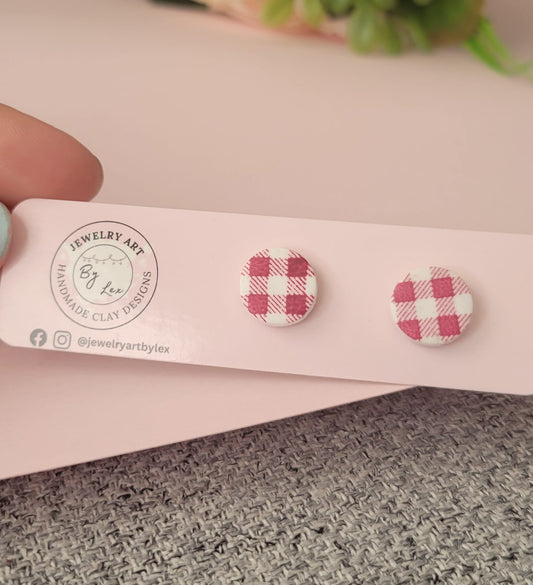 Magenta Gingham Studs