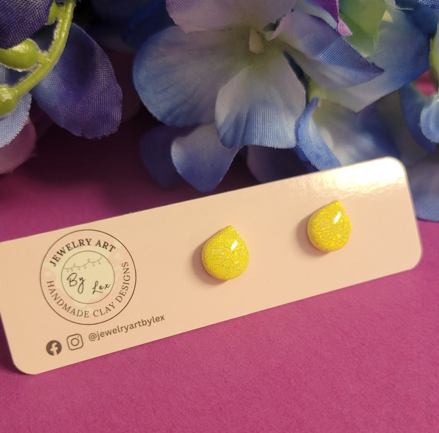 Lemon Glitter Drop Studs