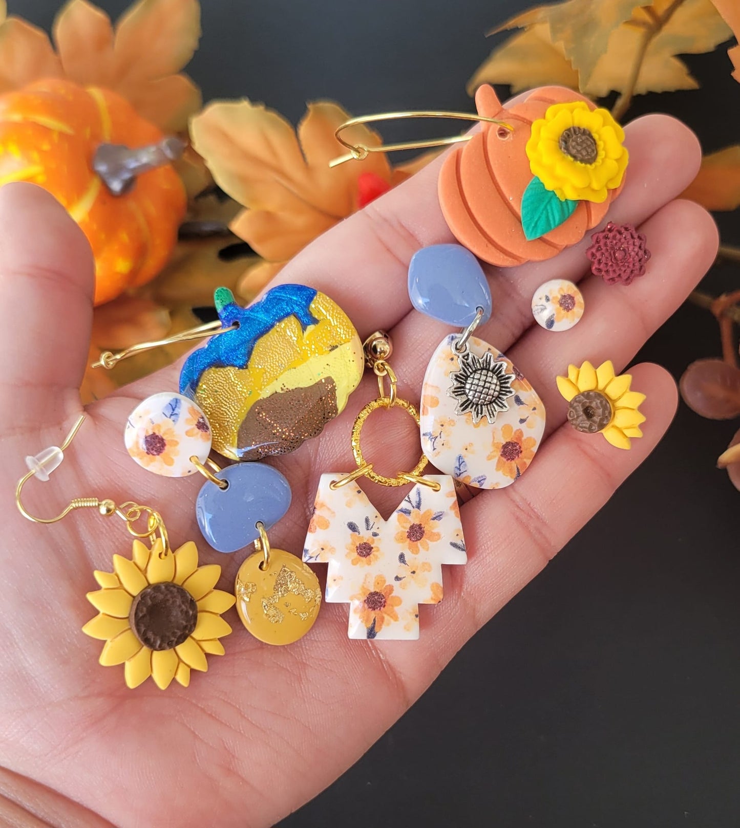 Glitter Abstract Sunflower Pumpkin Hoops