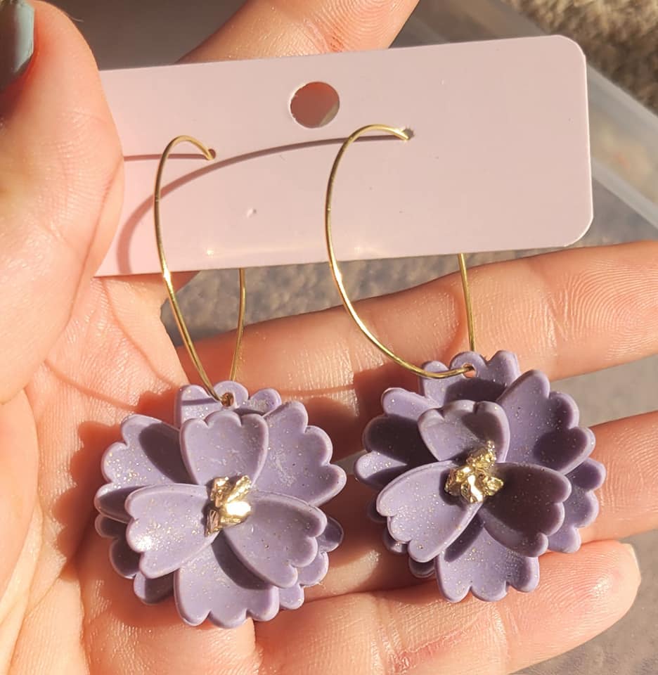 Golden Lavender Flower Hoops