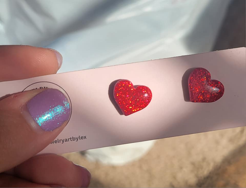 Red Glitter Heart Studs