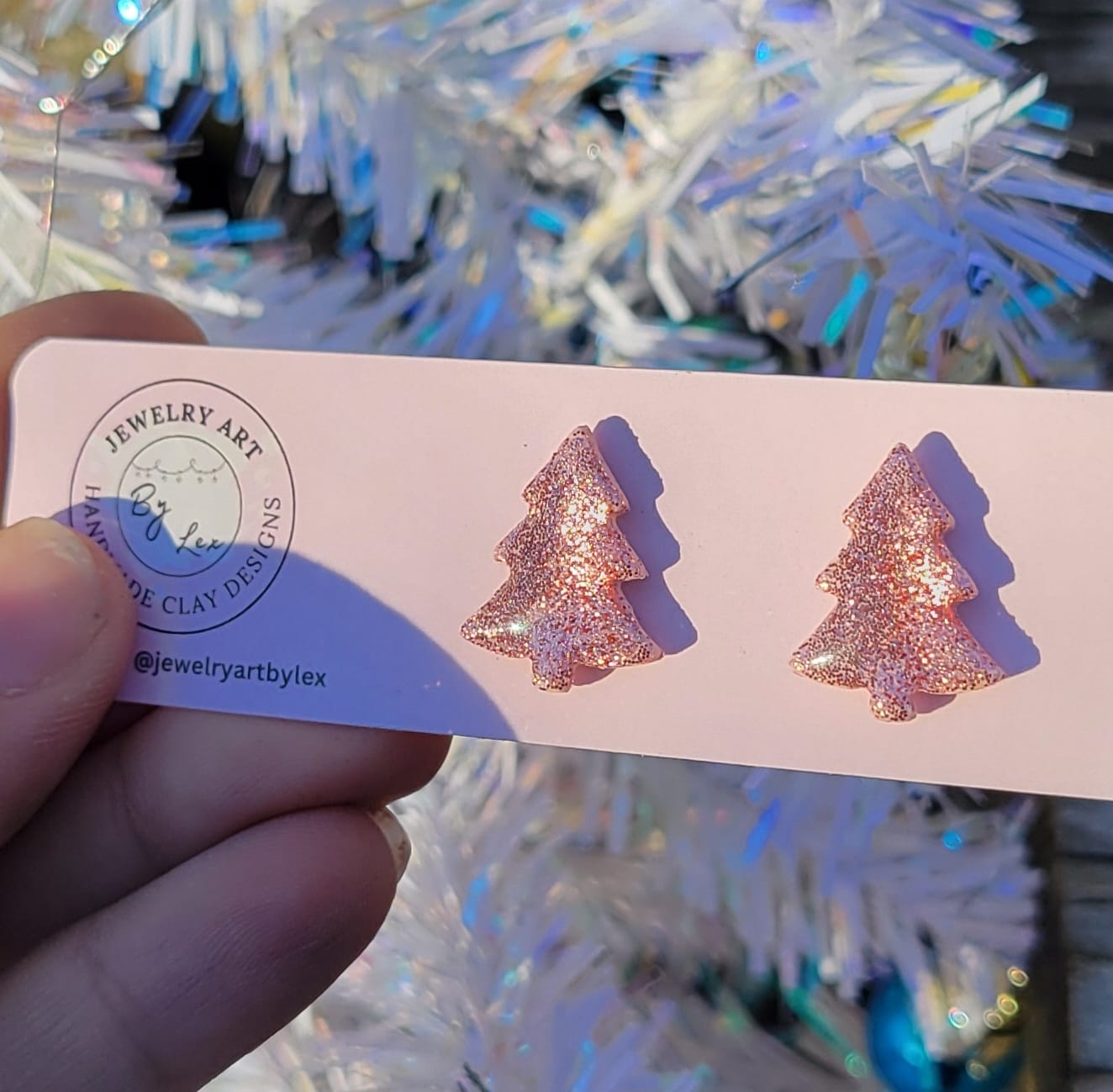Rose Gold Glitter Tree Studs