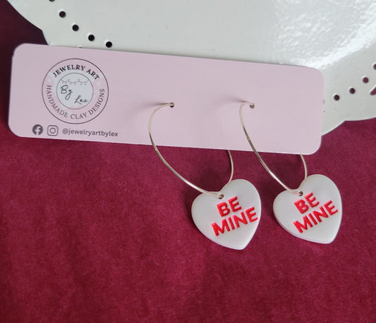 Mini White Conversation Heart Hoops