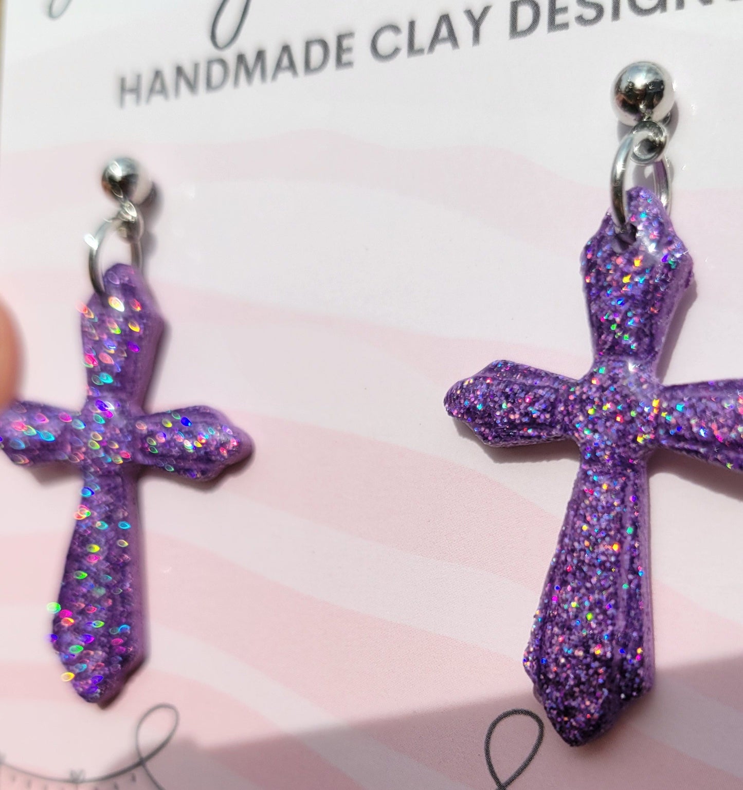 Purple Holo Glitter Cross Dangles