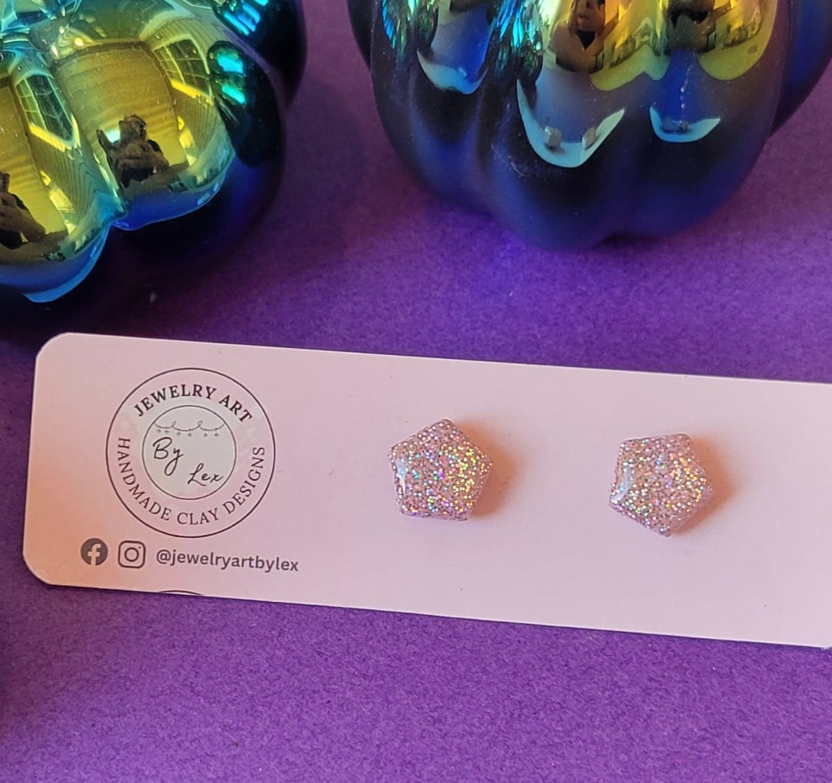 Rose Gold Holo Pent Studs