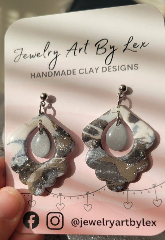 Concrete Swirl Scalloped Dangles