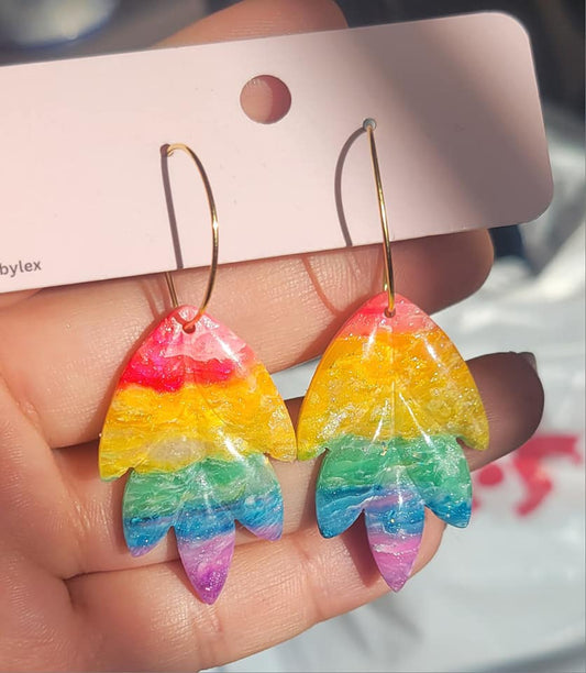 Rainbow Opal Leaf Hoops