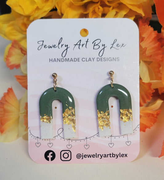 Olive/Vanilla Hammered Arch Dangles