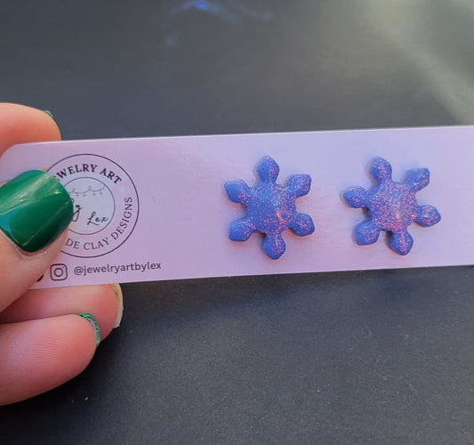 Blue Copper Snowflake Studs