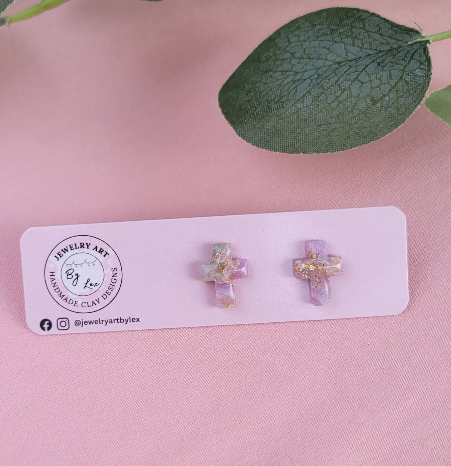 Lilac/Sage Marbled Cross Studs