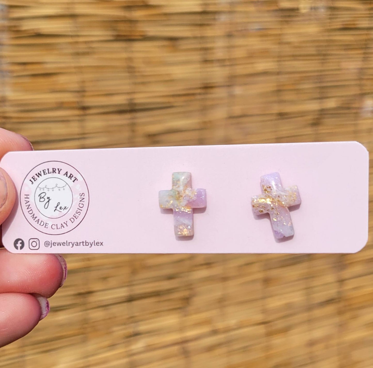 Lilac/Sage Marbled Cross Studs