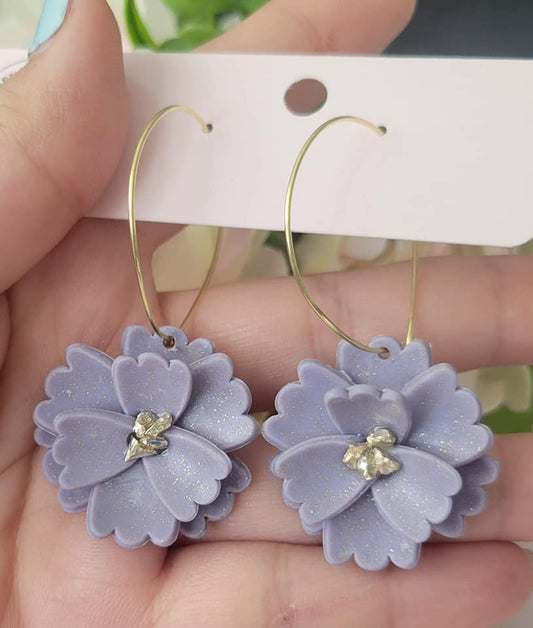 Golden Lavender Flower Hoops