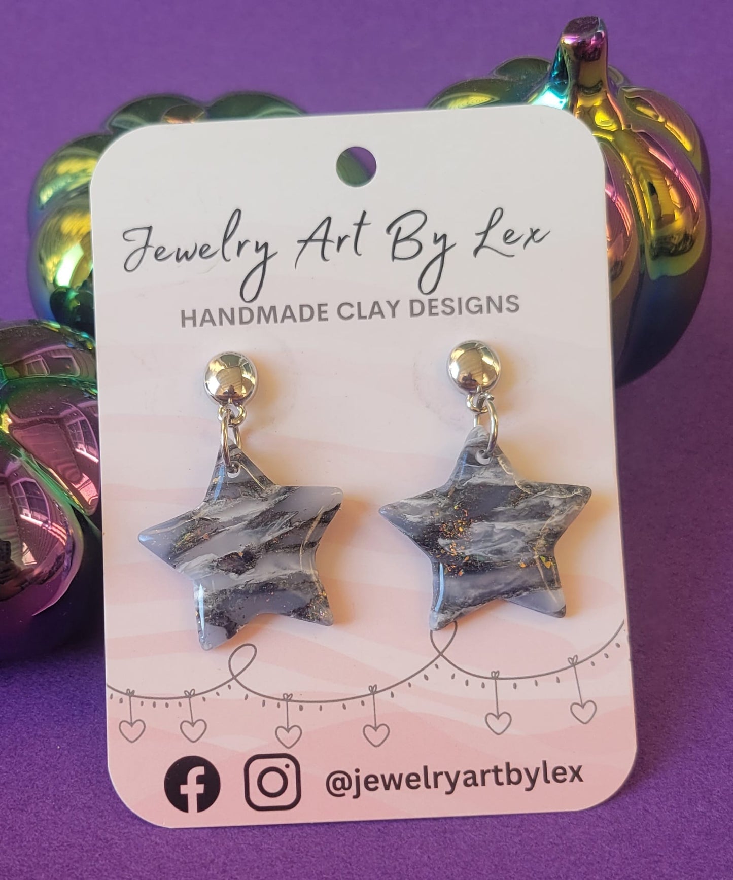 Black/White Marble Swirl Star Dangles