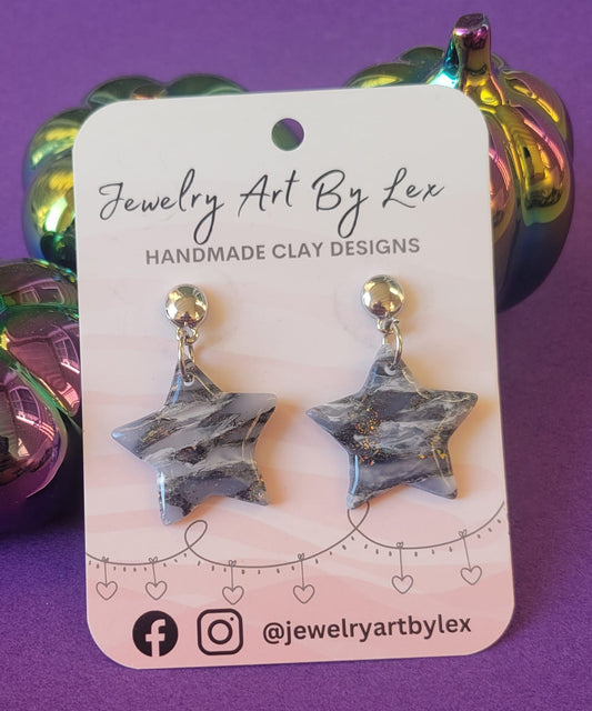 Black/White Marble Swirl Star Dangles