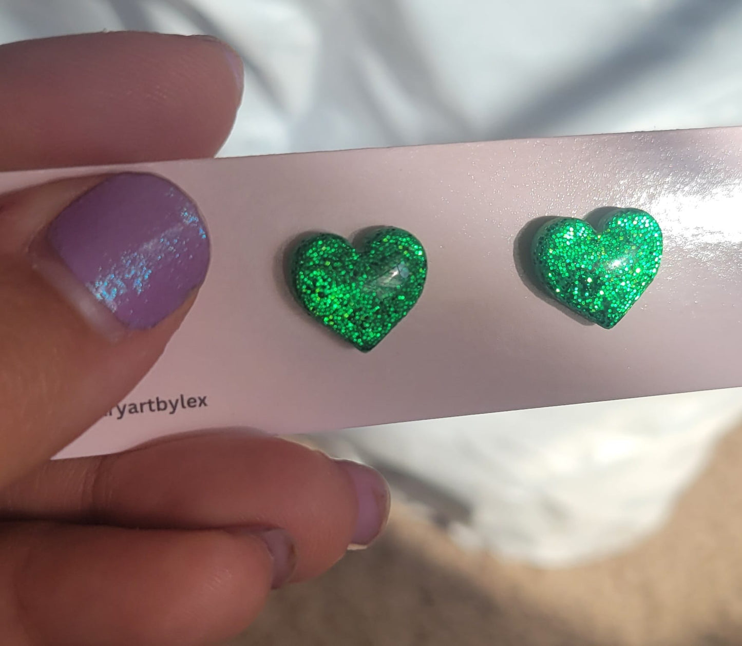 Green Glitter Heart Studs