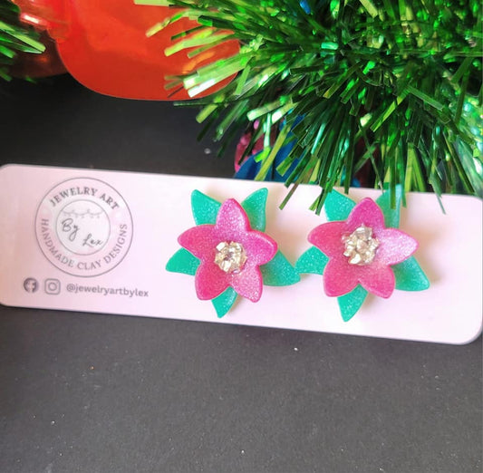 Glitter Poinsettia Studs