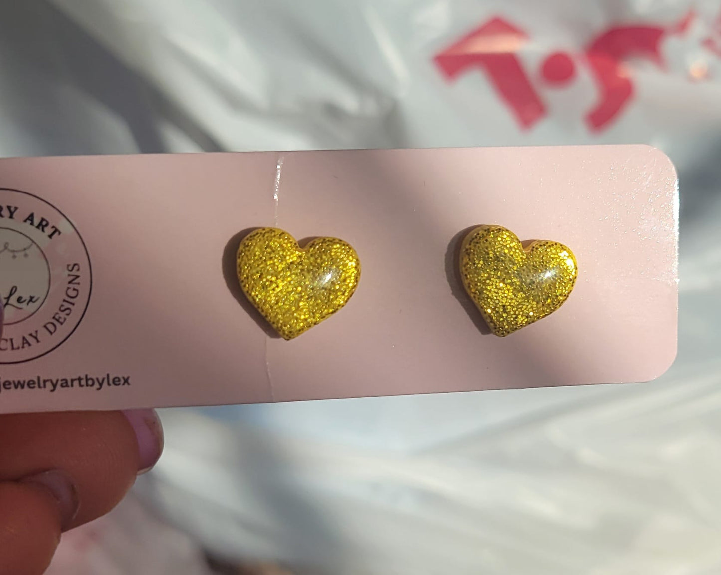 Yellow Glitter Heart Studs