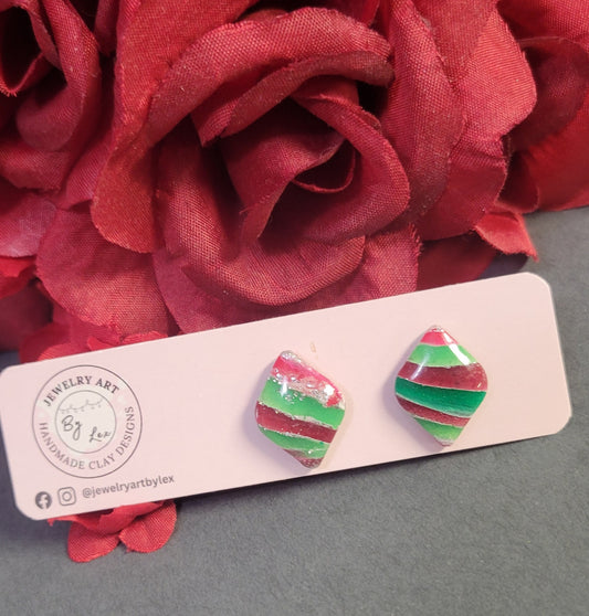 Christmas Agate Puffy Diamond Studs