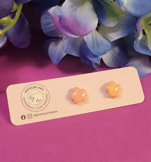 Peach Glitter Flower Studs