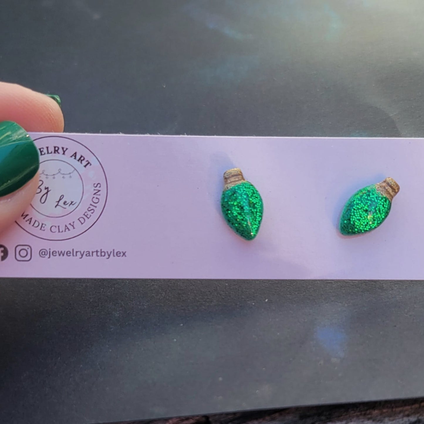 Green Glitter Bulb Studs