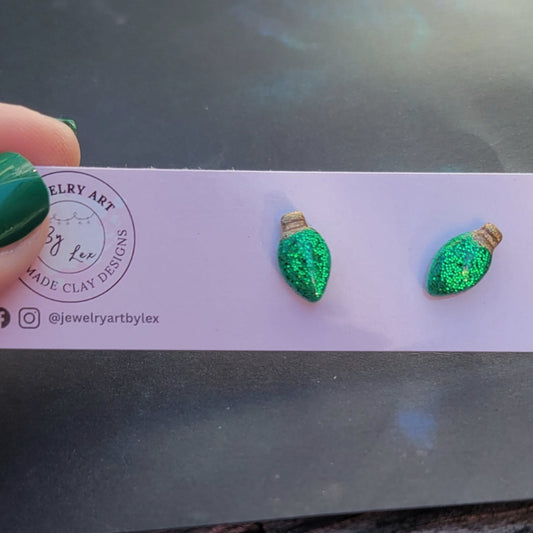 Green Glitter Bulb Studs