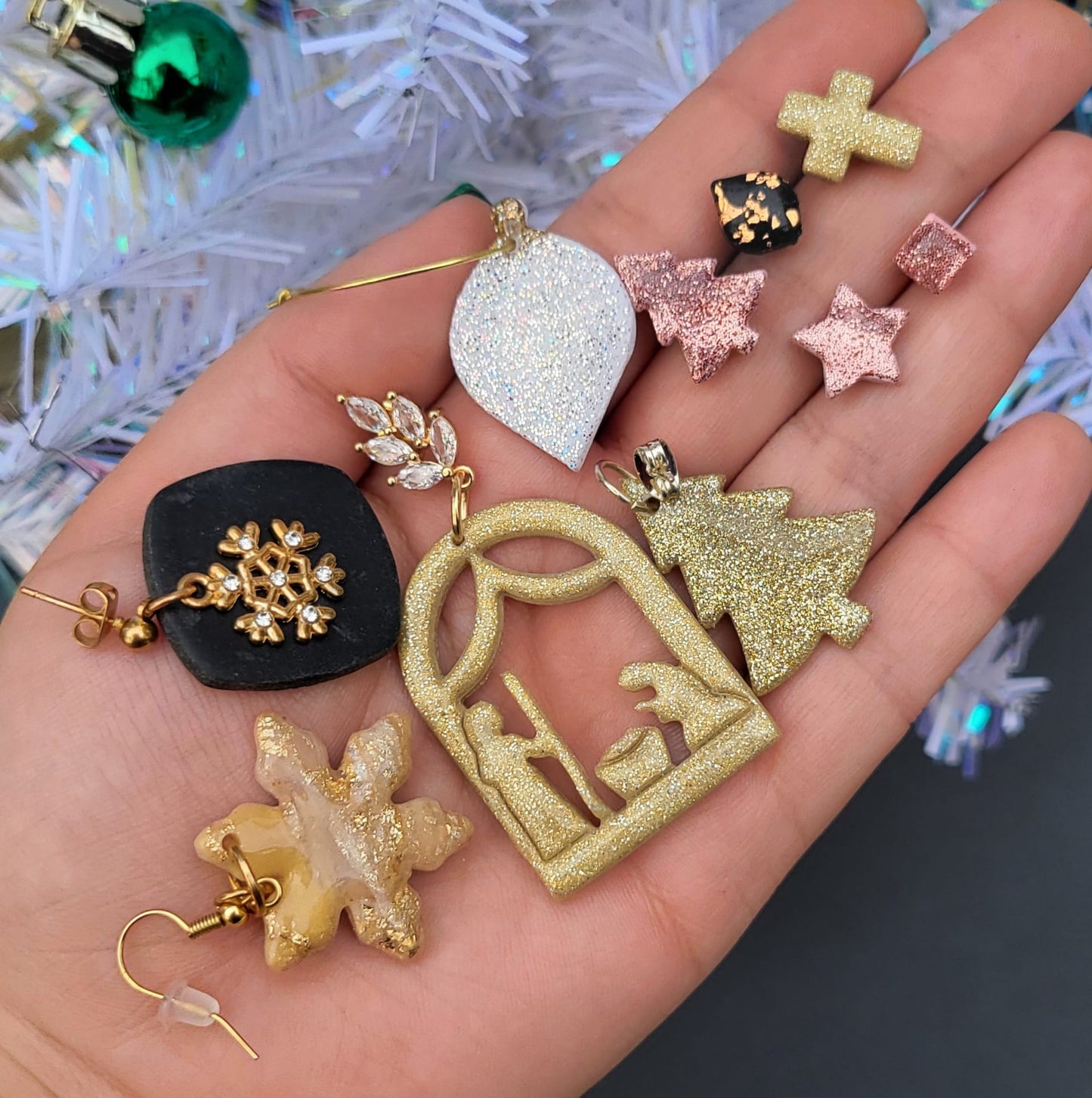 Rose Gold Glitter Tree Studs
