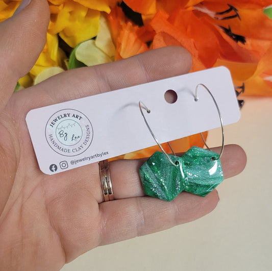 Emerald Hexagon Hoops