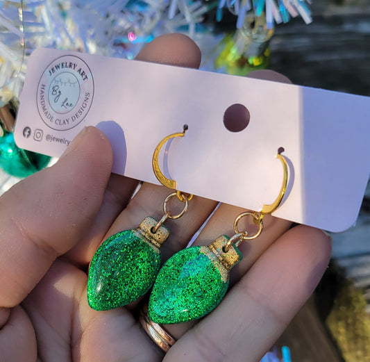 Green Glitter Lightbulb Dangles