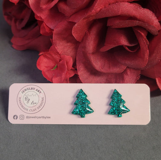 Evergreen Glitter Tree Studs