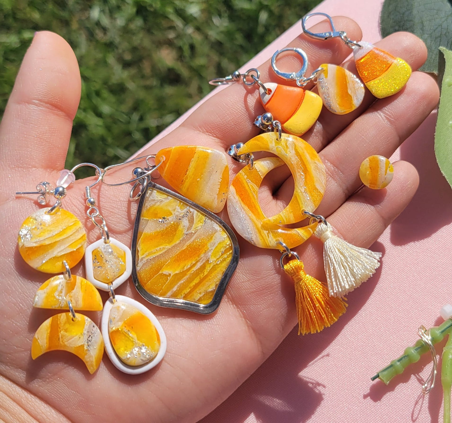 Candy Corn Quartz Vanilla Moon Dangles