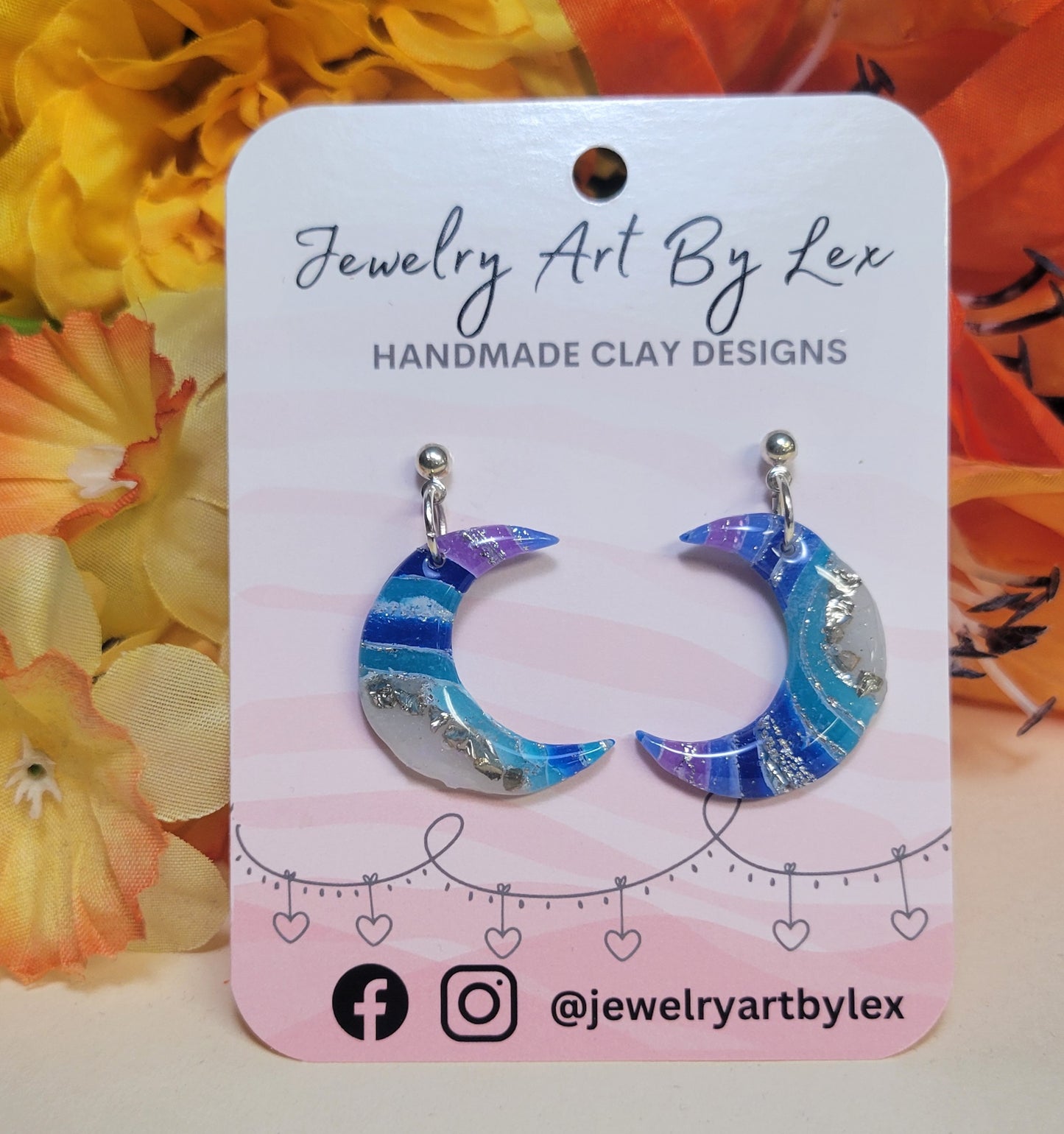 Blurple Agate Moon Dangles